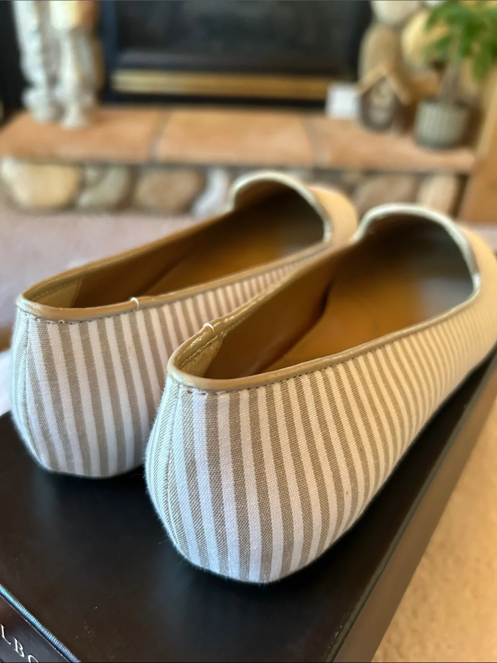 Talbots Zelda Beige and White Striped Slip-On Loafers, Size 6.5 | NWT | 257568